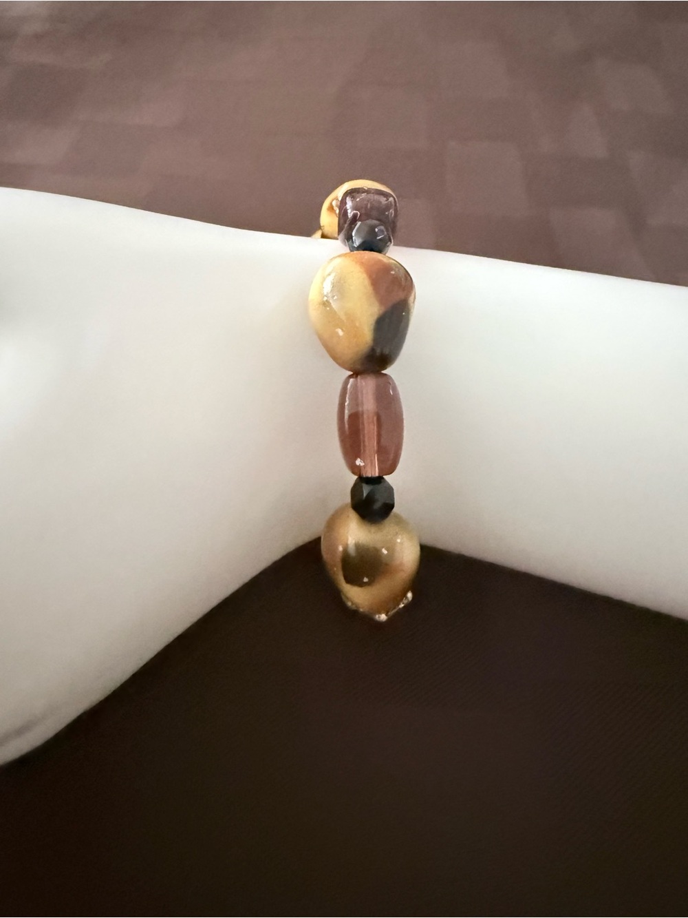 Handcrafted Brown and Gold Beaded Stretch Bracelet